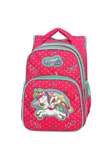 Waddell Lisanslı Fuşya Unicorn Desenli Emboos İlöğretim Okul Sırt Çantası Ve Beslenme Çantası