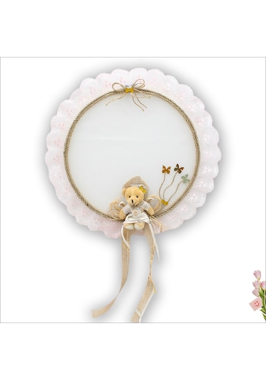 Süslebabypartystore Güpürlü Ve Ayıcıklı 37Cm Kasnak Kapı Süsü - Pembe