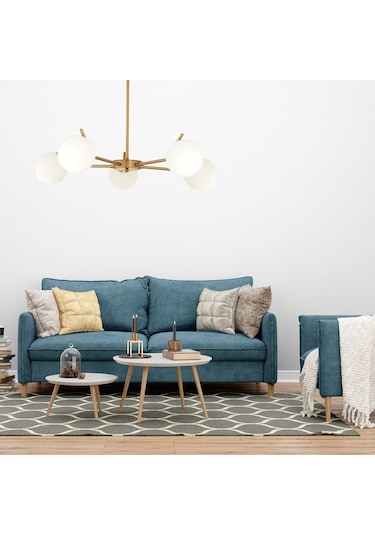 Sara 5Li Eskitme Boyalı Beyaz Camlı Salon Avize