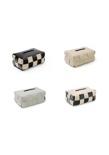 A-siyah Beyaz Dama Tahtası Doku Kutusu Oturma Odası Lüks Masa Emme Kağıt Kutusu Amerikan Tarzı Deri Dokuma Süs Moda Çanta