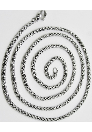 Ince Yuvarlak Erkek Çelik Kolye Zincir 2 Mm 56 Cm Eck12 Beyaz