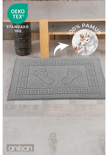 Gri Greek Ayak Havlusu - 50x70 Cm, 245 Gr, %100 Pamuk, Spa Ve Otel Banyo Paspası, Günlük Kullanıma Gri