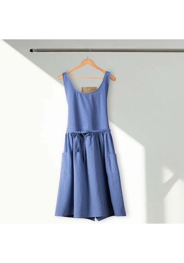 Homyl Pamuklu Mutfak Önlüğü Şef Makinede Yıkanabilir Kolsuz Mavi