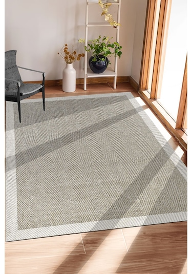 Sisal Bordürlü Jut Hasır Kaymaz Taban Çerçeve Model Siyah