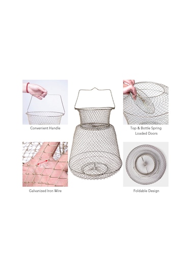 Kosona Çinko Kaplı Demir Tel Balık Kovası - 38x60 Cm Boyutlu, Kurutmak İçin Sallanabilir, Balık Ve Somon İçin İdeal