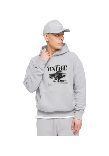 Vintage Baskılı Sweatshırt Gri