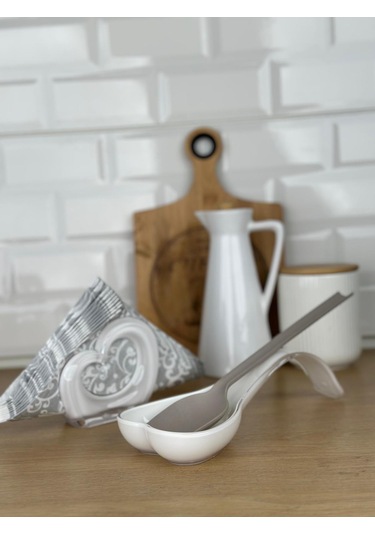 Okyanus Home Çift Baskı Kepçe Kaşık Altlığı Ve Peçetelik Beyaz Beyaz