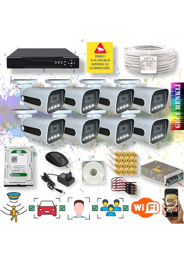 8 Kameralı Yapay Zekalı Gece Renkli Fullhd Kamera Seti 784w-108
