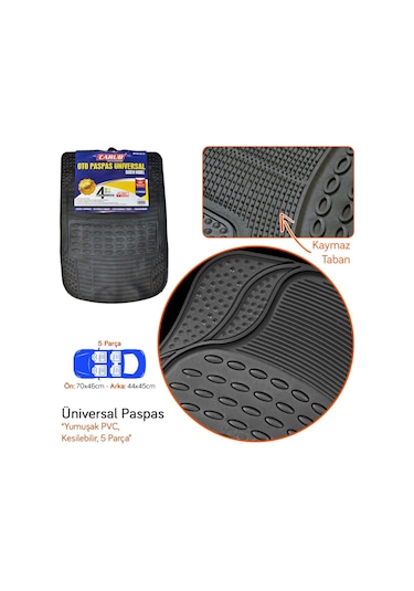Carub Pvc Paspas Bademli Siyah Üniversal 5 Parça Br5010210
