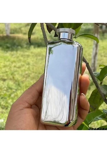 Lemestar 90ml Paslanmaz Çelik Şık Gümüş Renkli Seyahat İçin Pratik İçki Şişesi Gümüş