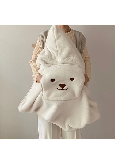 Hightower Yumuşak Isıtıcı Sevimli Ayı Desenli Battaniye Sonbahar Kış Bej Renk