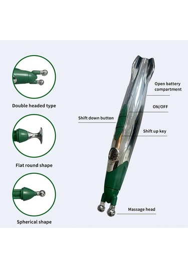 Elmpaly Yeşil 3'ü 1 Arada Elektrikli Masaj Kalemi 3 Başlıklı Taşınabilir Sırt Boyun Masaj Aleti Yeşil