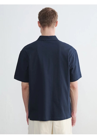 Lc Waikiki Lacivert Polo Yaka Oversize Erkek Penye Tişört