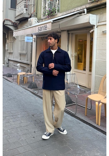 Flaw Fermuarlı Sweatshirt Lacivert Lacivert