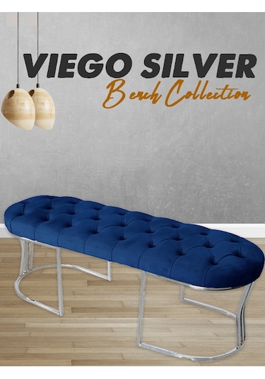 VİEGO SILVER MAVİ-Kapitoneli Model Puf&Bench&Koltuk-Oturak-Uzun Makyaj Puff-Yatak Odası Ucu&Önü