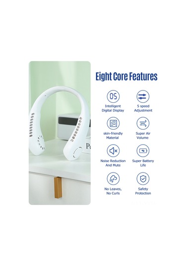 Geeksen Taşınabilir Boyun Askılı 2600mah Usb Şarjlı 5 Kademeli Yapraksız Mini Klima Fan