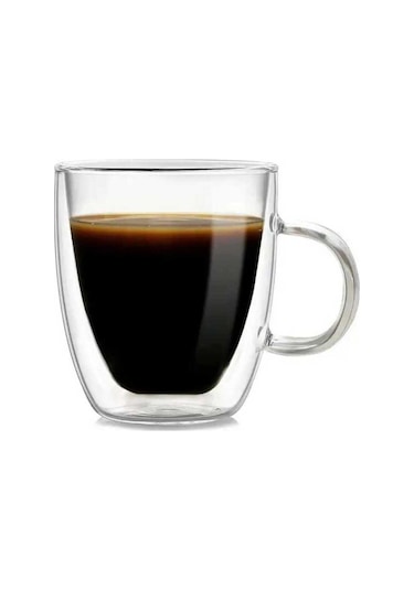 Çift Katmanlı Cam Bardak Kulplu 250 Ml Şeffaf