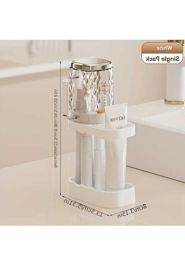 Fastbuy Beyaz Banyo Aksesuarı Seti: 2 Adet Diş Fırçası Tutucu, Bardak, Depolama Rafi Beyaz