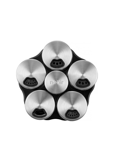 Nehir 6 Parça Borosilikat Döner Standlı Baharatlık Seti ŞEffaf