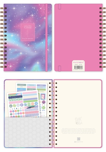 A5 Spiralli Süresiz Renkli Planlayıcı Ajanda Motivasyon Sayfalı Galaksi Galaksi
