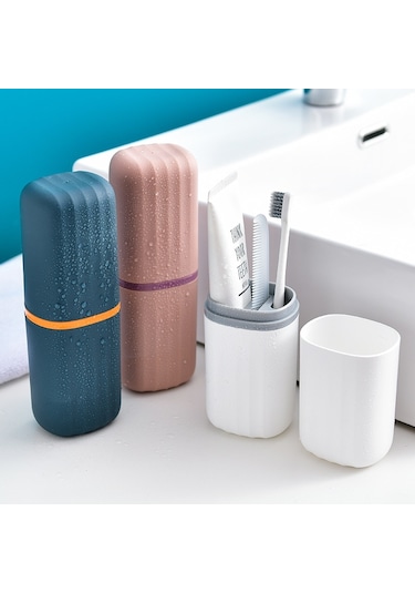 Sones Simple Home Seyahat Ağız Gargarası Bardak Diş Macunu Saklama Kutusu Diş Seti Koyu Mavi