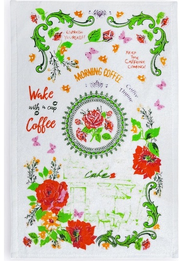 2li Paket Baskılı Beyaz Mutfak Havlusu Modeli Morning Coffee