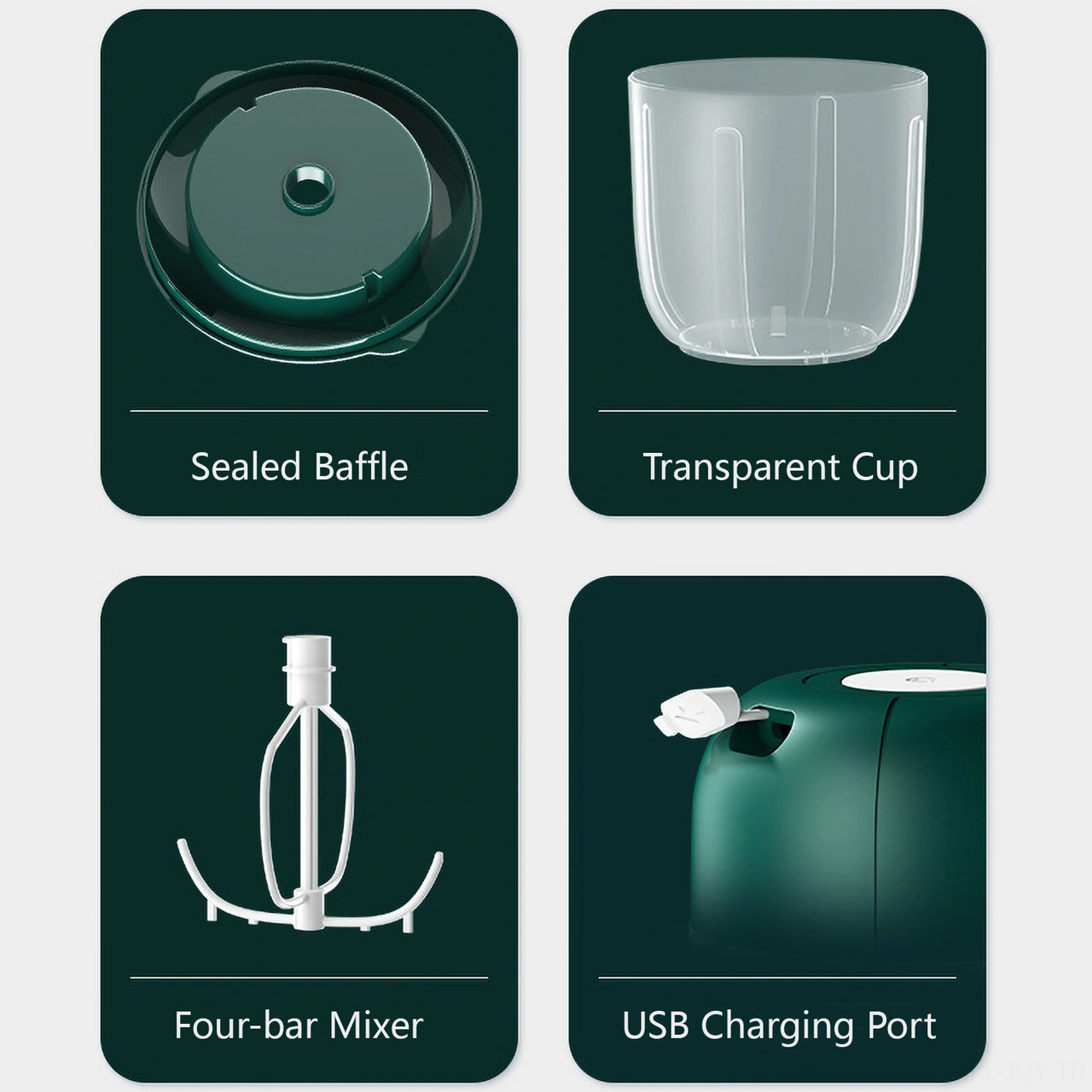 Youmex Ev Kullanıma Usb Şarjlı 1000ml Dört Eksenli Mikser - Kablosuz Kullanim, Elle Tutmaya Gerek Yok, Krema Ve Yumurta Çırpıcı Yeşil