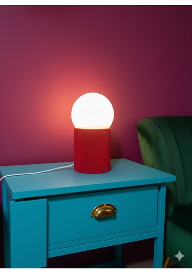 Modern Tasarım Makrome İp Abajur Dekoratif Lamba Abajur Masa Lambası Glop Cam Abajur Kırmızı Kırmızı