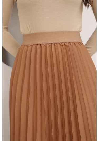 Lodmela Beli Lastikli Piliseli Etek 6017-taba Taba