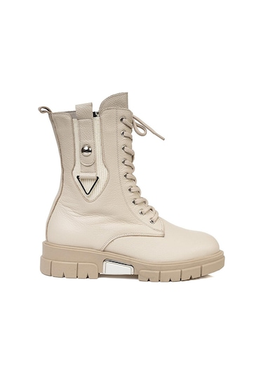 Greyder 72057 Kadın Bej Hakiki Deri Military Bot -114-bej Bej