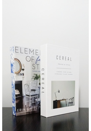 2'li Dekoratif Kitap Kutu Görünümlü Elements Mavi & Cereal Temalı