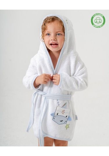 Balinalı Bornoz Beyaz-mavi Beyaz - Mavi