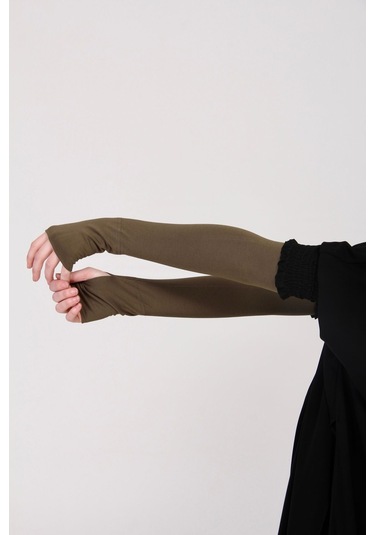 Parmak Geçmeli 45cm Likralı Penye Kolluk 1 Çift Haki