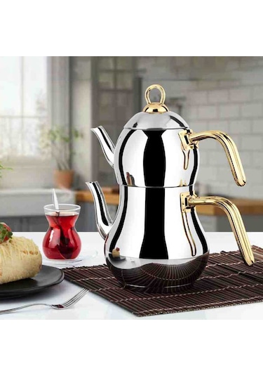 Lines Şahmeran Paslanmaz Çelik Çaydanlık Takımı Gold Kulp 6 Lt