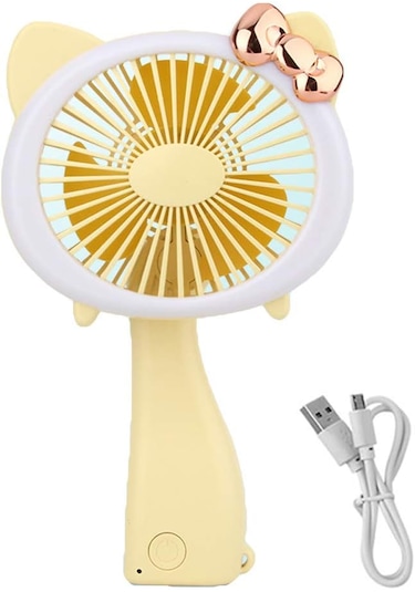 Mini El Fanı Şarjlı Taşınabilir Katlanır Ledli Vantilatör Sarı