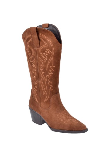 Pullman Hakiki Deri İşlemeli Western Kadın Çizme Plm-011 Taba Süet TABA SÜET