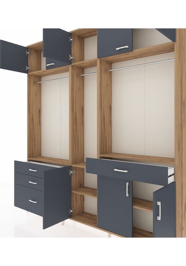 Arges Dolap 8 Raflı 4 Çekmeceli 3 Askılı 220x30x243 Çam-antrasit/antrasit Antrasıt/antrasıt Arges Dolap 8 Raflı 4 Çekmeceli 3 Askılı 220x30x243 Çam-antrasit/antrasit Antrasıt/antrasıt