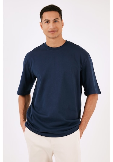 Buratti Pamuklu Oversize Bisiklet Yaka Basic Erkek T Shirt 5902365 Indigo