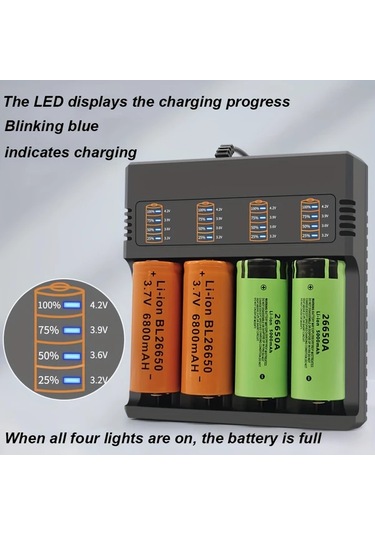 Xuweiwei Siyah 3 7v Li İon Ve Ni Mh Ni Cd Piller İcin 26650 21700 14500 Aa Aaa C Agir Hizmet Tipi Coklu Portlu Hizli Sarj Cihazi