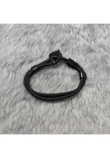 Ehediye Chavin Siyah Paracord Ip Çapa Erkek Çelik Bileklik Dt36Sy Siyah