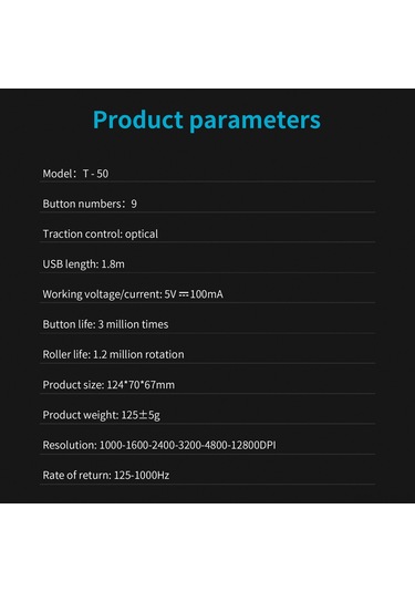 Geeksen Zelotes T-50 9 Tuşlu Optik Oyun Faresi, 12800dpı, Usb 1.8m, Çoklu Sistem Desteği, 130g Hafif Tasarım 001