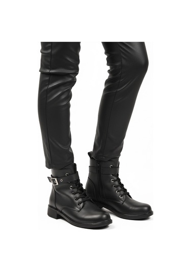 Siyah Cilt Kaymaz İçi Polarlı Fermuarlı Kadın Bot 209151 Z Siyah