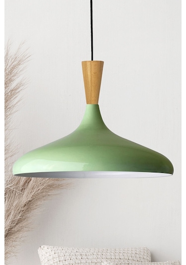 Champion Mint Ahşap Huni Tekli Avize Sarkıt Salon Mutfak Cafe Butik Lamba Aydınlatma Avizeler Mint Yeşili