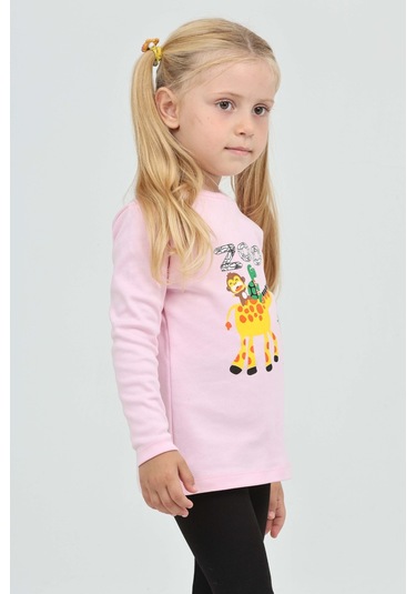 Toontoy Kız Çocuk Zürafa Baskılı Sweatshirt Pembe