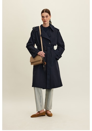 Anıka Kruvaze Kemerli Trençkot Lacivert Lacivert