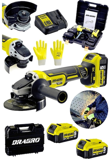 Dragro DRG-tşlm58 88 V 5Ah Sarı Akülü Taşlama Makinesi Sprel Kömürsüz Şarz Göstergeli Devir Ayarlı Çantalı
