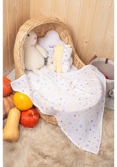 Luckka 3'lü Çok Amaçlı Müslin Örtü Seti - 75x75 Cm - Ztc200 Sarı Sarı