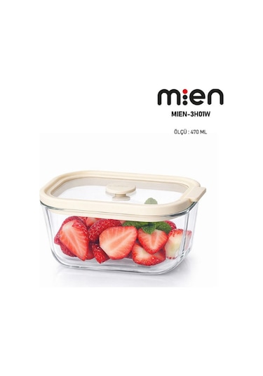Mien 470 Ml Sızdırmaz Kapaklı Cam Saklama Kabı Krem - Şeffaf