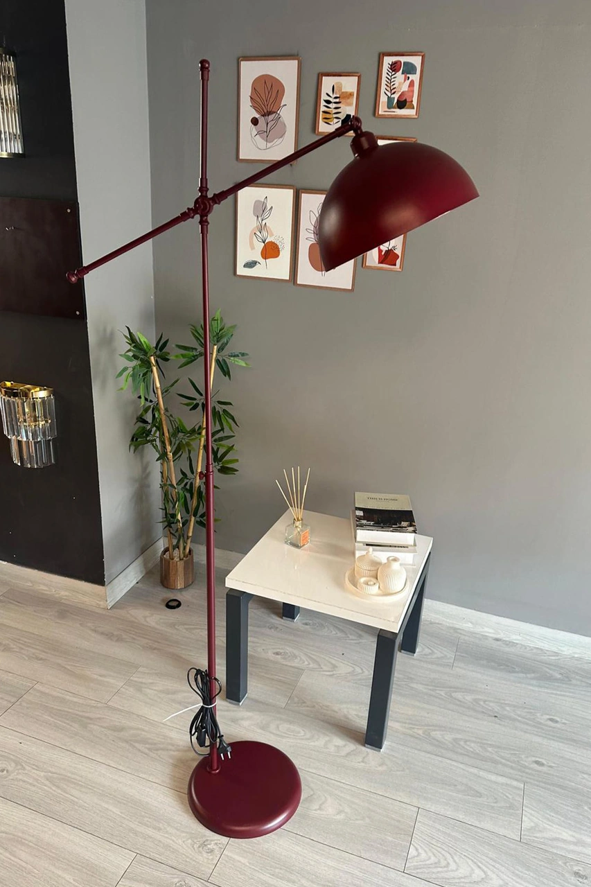 Vişne Çürüğü Lambader Hareketli Başlık Modern Dekoratif Metal Oturma Odası Çalışma Odası Zemin Bordo