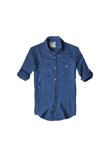 Slim Fit Italyan Kesim Gerçek Keten Gömlek-- Mavisax-- Mavi